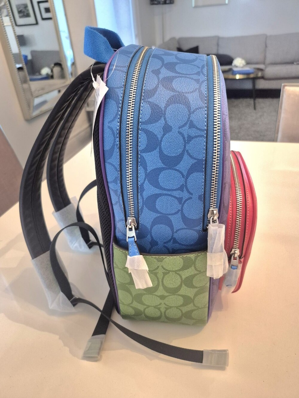 Coach Colorblock Signature Mini Backpack in Pink, Purple, Blue, Green - New - Picture 2 of 6